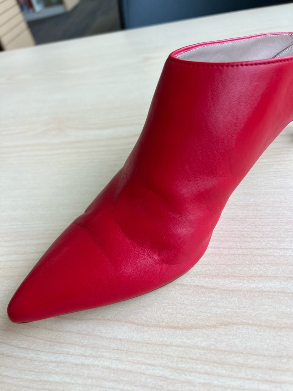 Stuart Weitzman mira red leather pointed toe slide on mules kitten heels 7.5 - Picture 13 of 16